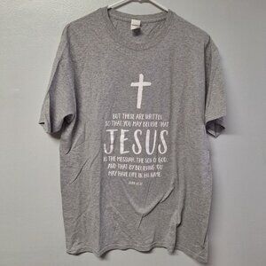 John 20:31 Tee Shirt Gray Jesus Religious Christian Cross God Womens Large